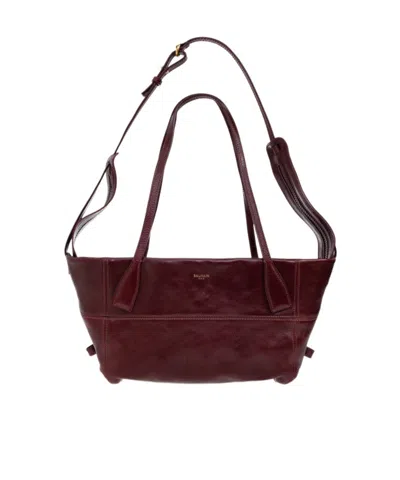 Balmain Logo Shoulder Bag In Brown