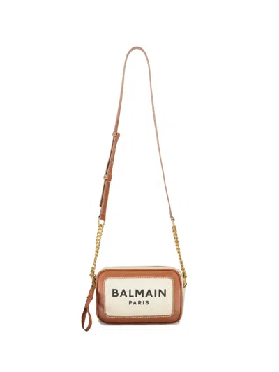 Balmain B-army Canvas And Leather Clutch In Beige