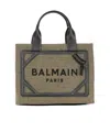 Balmain B-army Small Canvas Shopping Bag With Leather Inserts In Khaki
