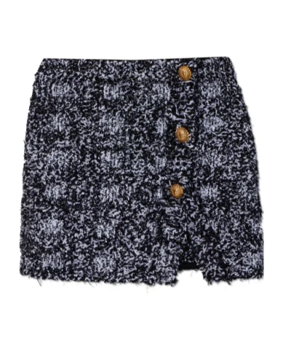 Balmain Button Frayed Mini Skirt In Black