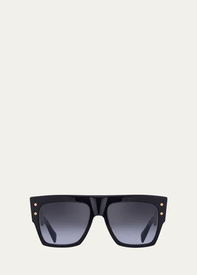 BALMAIN LOGO SQUARE ACETATE & TITANIUM SUNGLASSES