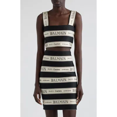 Balmain Striped Jacquard Crop Top In Black