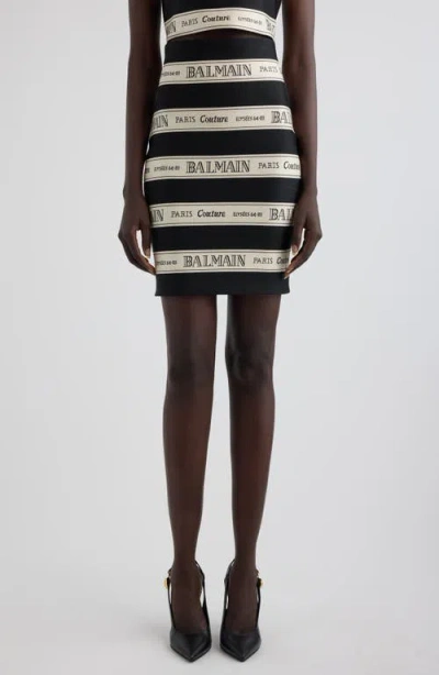 Balmain Striped Jacquard Short Halterneck Dress In Edy Noir/beige
