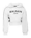 Balmain Logo Tape Crop Graphic Hoodie In White