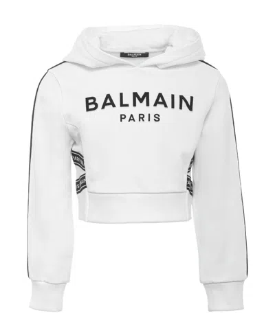BALMAIN LOGO-STRIPE PRINTED HOODIE