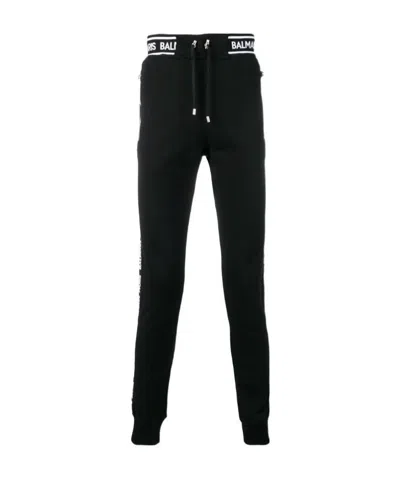 Balmain Logo Stripe Track Trousers In Black