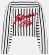 Balmain Flocked Striped Cotton-jersey Top In White