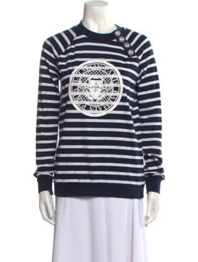 Pre-owned Balmain Logo Striped Striped Sweatshirt In Blue