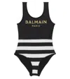 Balmain Logo Striped Swimsuit In Multicoloured