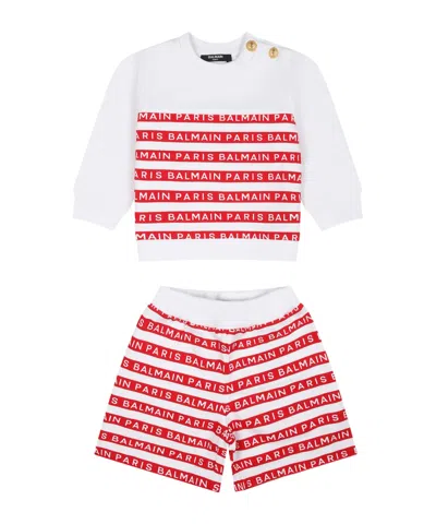 Balmain Logo-stripes Cotton Short Set In White