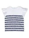 Balmain Logo-stripes Ruffle-sleeves T-shirt In White