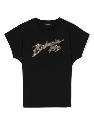 Balmain Kids' Logo-studded Cotton T-shirt In Black