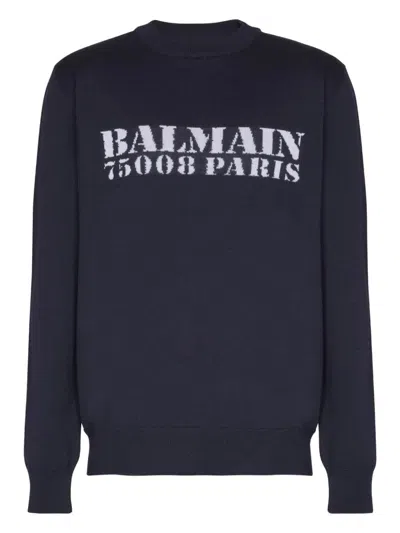 Balmain Branded Sweater In Blue In Black