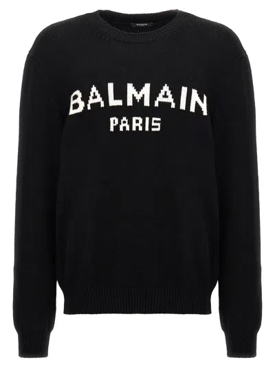 Balmain Logo Sweater In Eab Noir/blanc