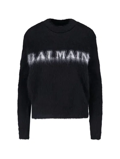 Balmain Logo Sweater In Noir/blanc