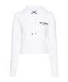 Balmain Cropped Flocked Organic Cotton-jersey Hoodie In White