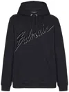 Balmain Cotton Hoodie With Embossed Velvet Logo In Black
