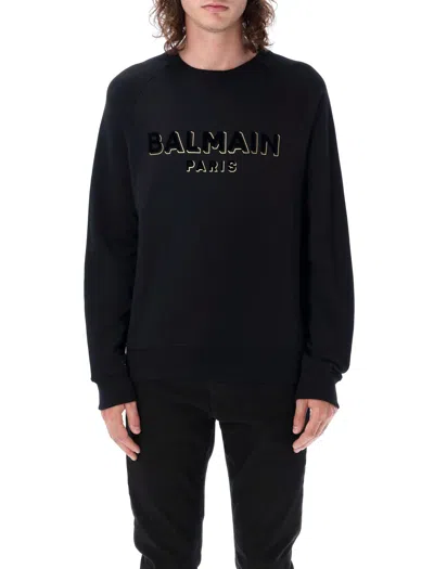 Balmain Logo Sweatshirt In Nero Oro