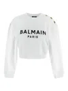 Balmain Cropped Sweatshirt With Buttons In White