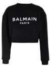 Balmain Women Logo Organic Cotton Cropped Sweatshirt In White/black