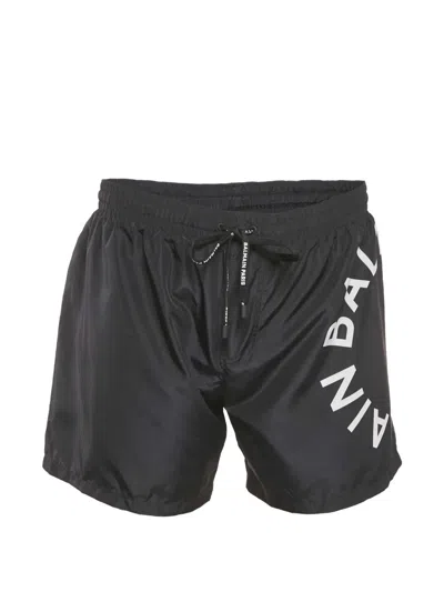 Pre-owned Balmain Logo Swim Shorts In Black