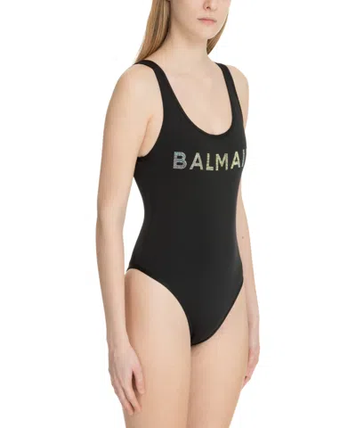 Balmain Logo Swimsuit In Black