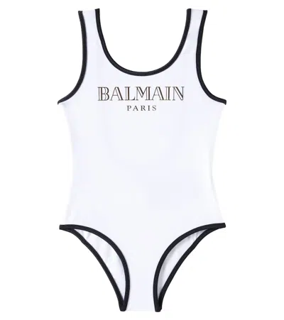 Balmain Kids' Logo Swimsuit In White