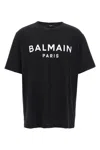 Balmain Black Crewneck T-shirt With Logo Lettering On The Front In Cotton Man