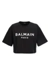 Balmain Graphic Print Cropped T-shirt With Short Sleeves In Black