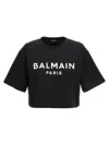Balmain Graphic Print Cropped T-shirt With Short Sleeves In Black