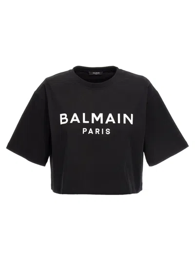 Balmain Cropped T-shirt With Print In Black