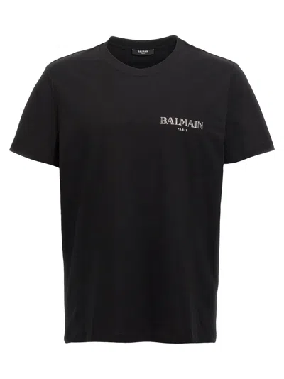 Balmain Black Crewneck T-shirt With Logo Print In Cotton Man