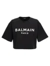 Balmain Graphic Print Cropped T-shirt With Short Sleeves In Black