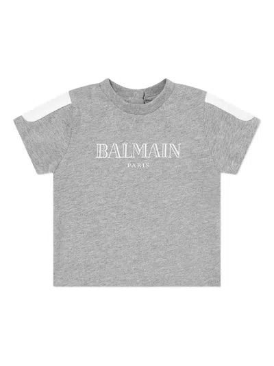 Balmain Baby Boys Logo T-shirt In Grey