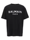 Balmain Black Crewneck T-shirt With Logo Lettering On The Front In Cotton Man In Multicolor