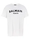 Balmain White Crewneck T-shirt With Contrasting Logo Lettering Print In Multicolor