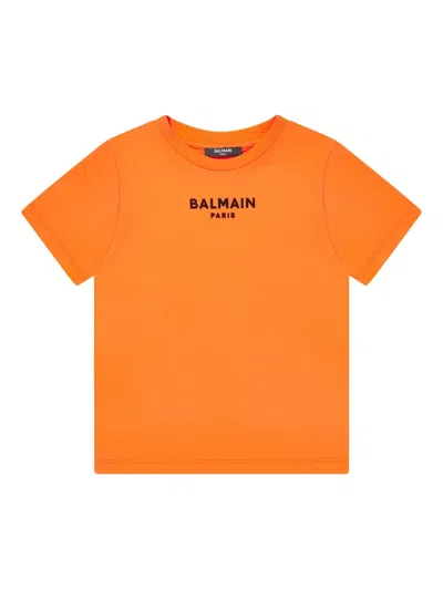 Balmain Kids' Logo T-shirt In Orange