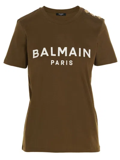 Balmain Logo T-shirt In Verde/bianco