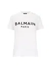 Balmain White Crewneck T-shirt With Logo Print And Golden Buttons In Jersey Woman