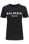 Balmain Black Three-button Metallic Logo T-shirt In Noir/blanc