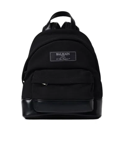 Balmain Logo-tag Cotton Backpack In Black