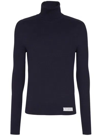 Balmain Pb Wool Turtleneck Sweater In Black