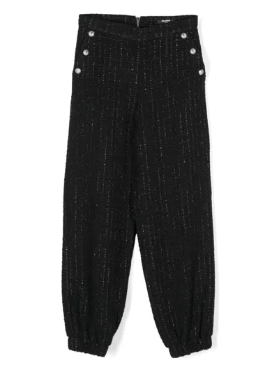 Balmain Kids' Logo-tag Trousers In Black