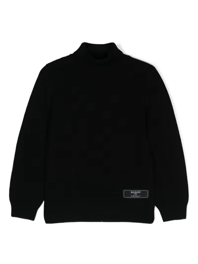 Balmain Kids' Logo-tag Wool Jumper In Black