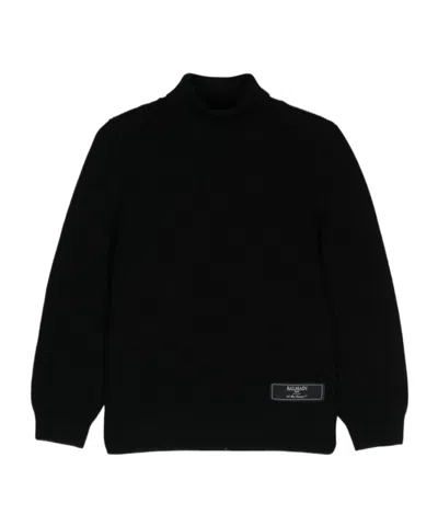 Balmain Logo-tag Wool Jumper In Black