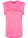 Balmain Chic 3-button Round Neck Tank Top In Rosa