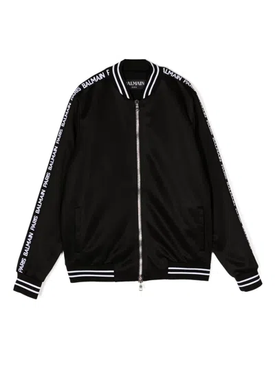 Balmain Kids' Logo-tape Bomber Jacket In Black