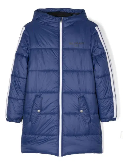 Balmain Kids' Logo-tape Coat In Blue