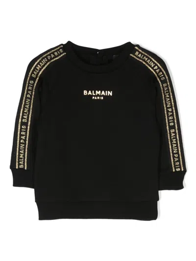 Balmain Babies' Logo-tape Crew-neck Sweatshirt In Black