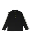 Balmain Logo-tape Long-sleeve Polo Shirt In Black